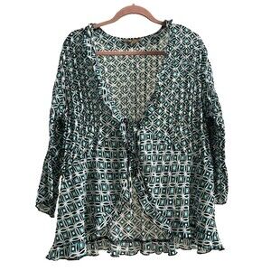 Y2K Ethereal Peasant Babydoll Sheer Blouse Romantic Boho Festival Spring Sz XL